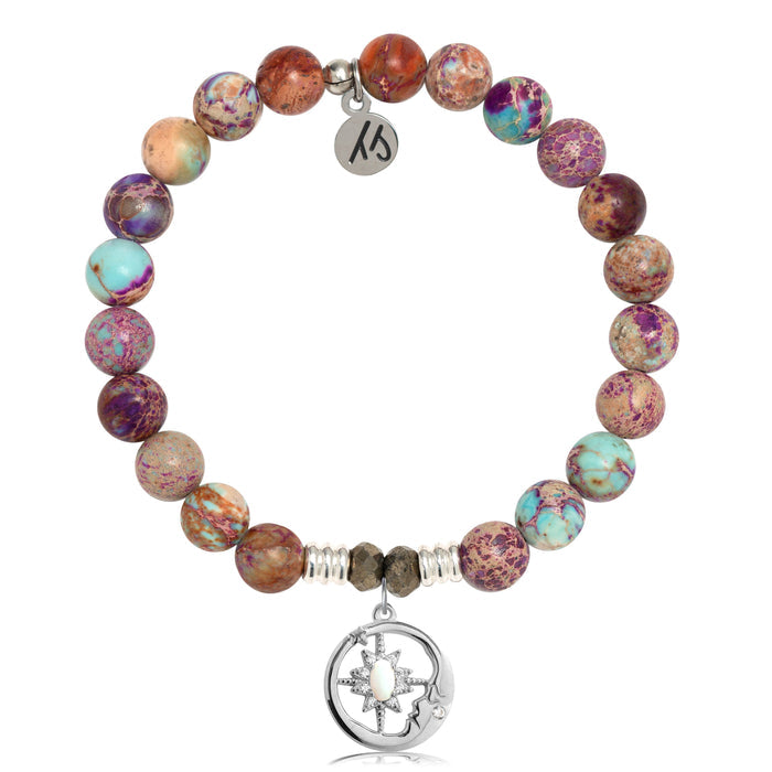 Purple Jasper Stone Bracelet with Moonlight Sterling Silver Charm