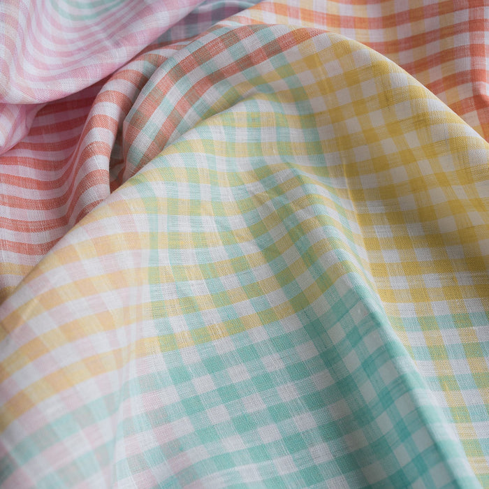 Rainbow Gingham 100% Linen Fabric