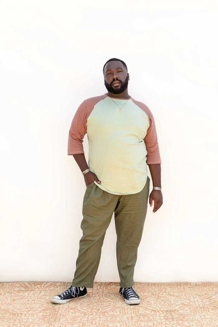 Rambler Pants Sewing Pattern – pull-on elastic waistband, built-in belt, tapered leg, XS-7X