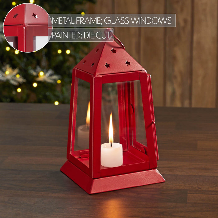 Red Metal Tealight Lantern - 7" - Primitive Star Quilt Shop