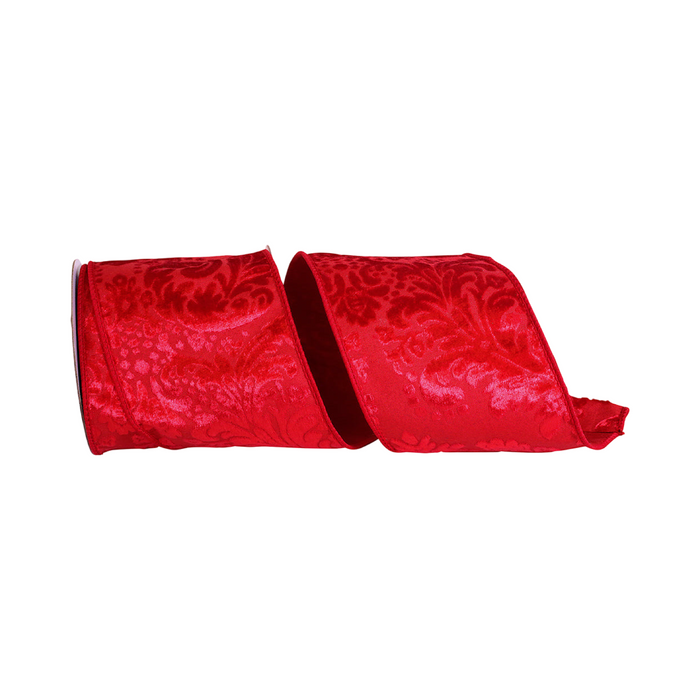 Red Velvet Filigree Deluxe Ribbon, 4" X 5YD