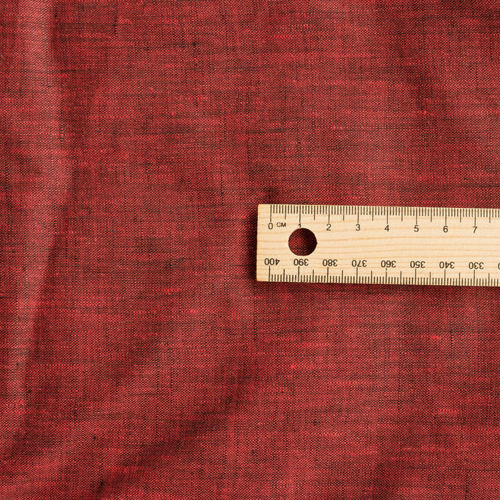 Rich red velvet two-tone linen fabric with a unique denim-like texture, ideal for crafting stylish and elegant garments.