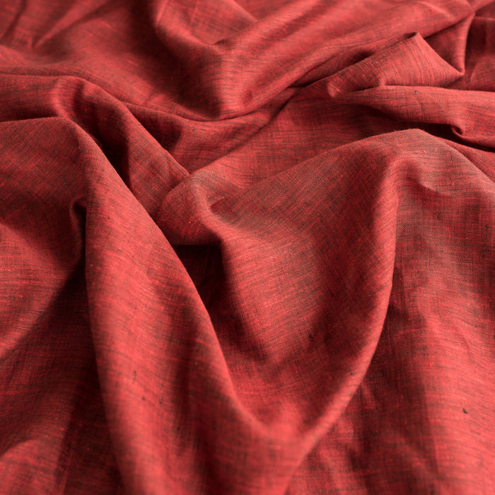 Rich red velvet two-tone linen fabric with a unique denim-like texture, ideal for crafting stylish and elegant garments.