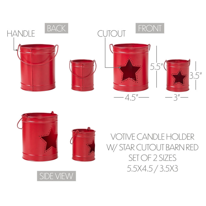 Red Votive Candle Holder with Star Cutout - Set of 2 - Primitive Star Quilt Shop