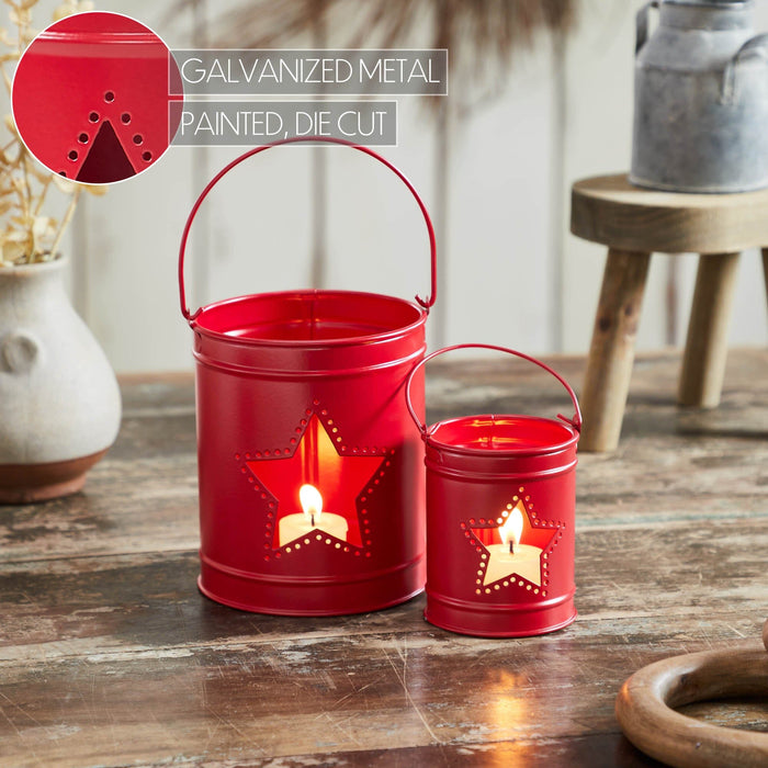 Red Votive Candle Holder with Star Cutout - Set of 2 - Primitive Star Quilt Shop