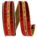 Red Wine Jewel Stones Trim Velvet Ribbon, 1.5" X 5YD