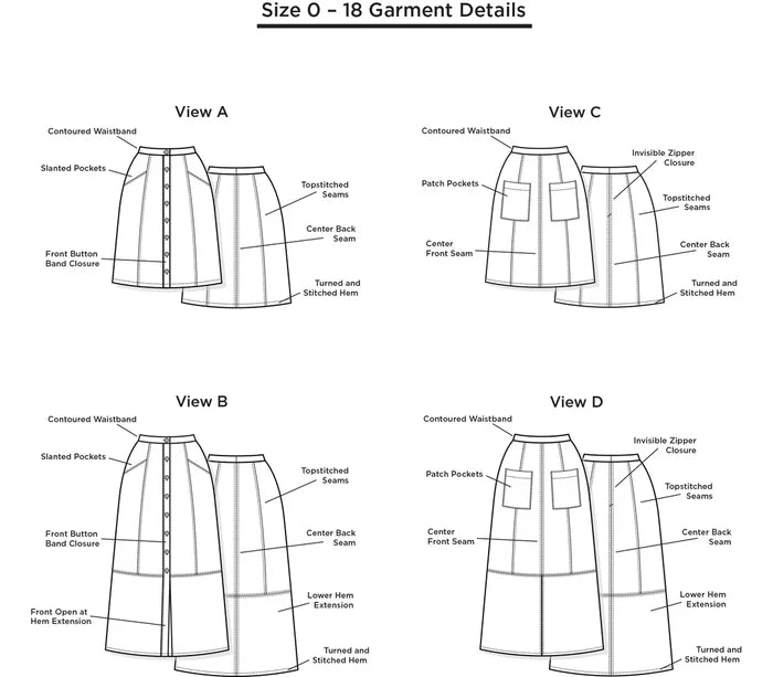 Versatile A-Line Reed Skirt sewing pattern with multiple pocket styles and closure options, perfect for beginners, from Grainline Studio