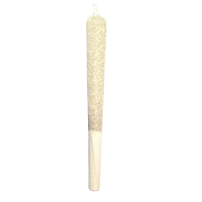 Vertical close-up of a single pre-roll against a white background labeled Romulan Fire Live Rosin Infused PR 1 x 1 g.