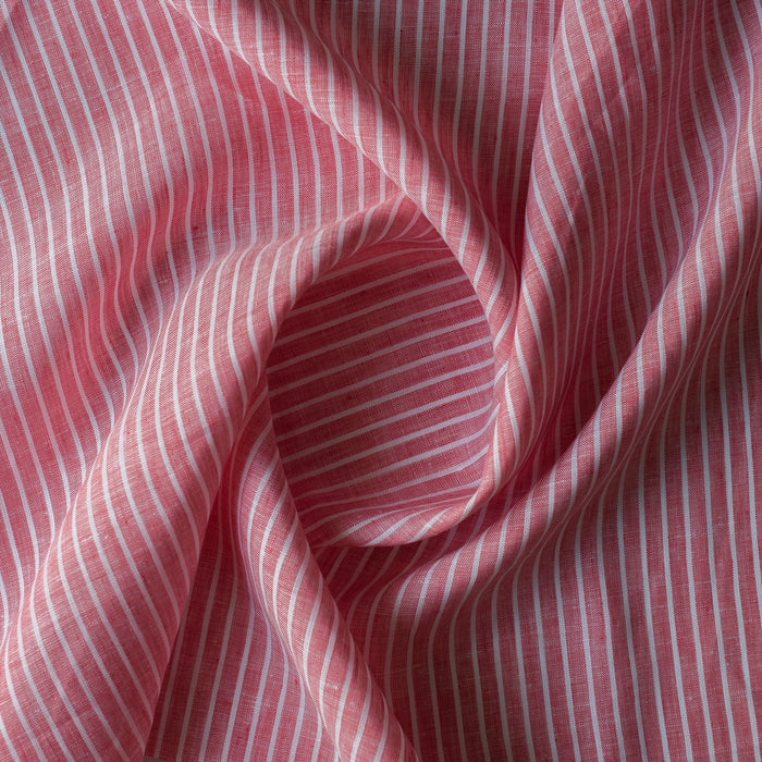 Rosebay Stripe linen fabric with soft rosy yarn-dyed stripes, 100% linen, 130 GSM, 60 LEA