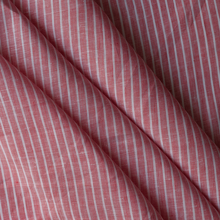 Rosebay Stripe linen fabric with soft rosy yarn-dyed stripes, 100% linen, 130 GSM, 60 LEA