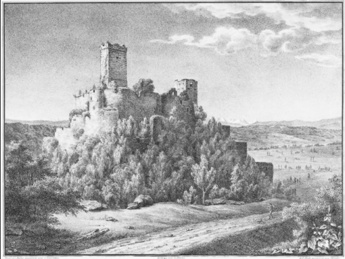 Ruines du Rhin  Watercolor on Paper — Signed M. Le Maire – Vernet
