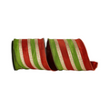 Rust and Moss Stripe Overlay Dupioni Ribbon, 4" X 5YD