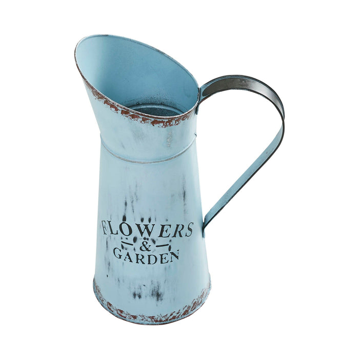 Rustic Blue "Flowers & Garden" Decorative Pitcher 12.5x8.5" - Primitive Star Quilt Shop