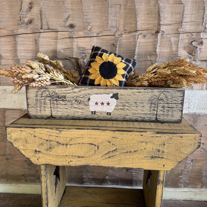 Rustic Wood Centerpiece Box - Willow & Sheep - Primitive Star Quilt Shop