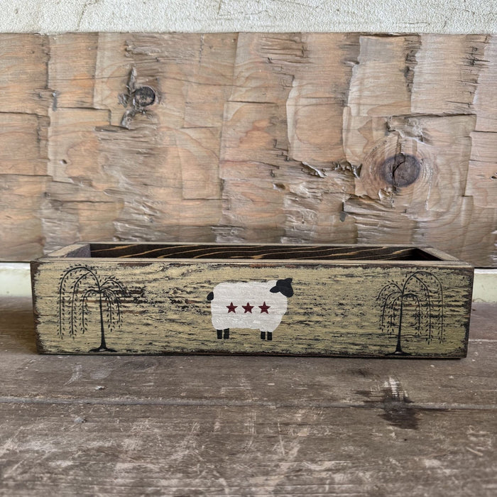 Rustic Wood Centerpiece Box - Willow & Sheep - Primitive Star Quilt Shop
