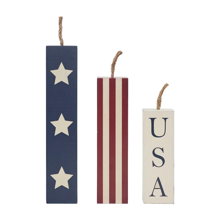RWB Stars & Stripes Painted Wooden Candles - Set of 3 - Primitive Star Quilt Shop