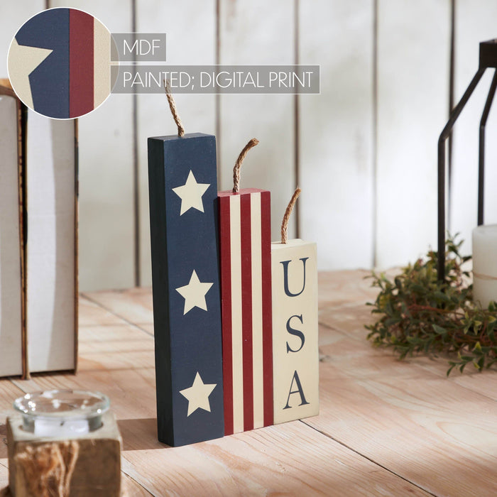 RWB Stars & Stripes Painted Wooden Candles - Set of 3 - Primitive Star Quilt Shop