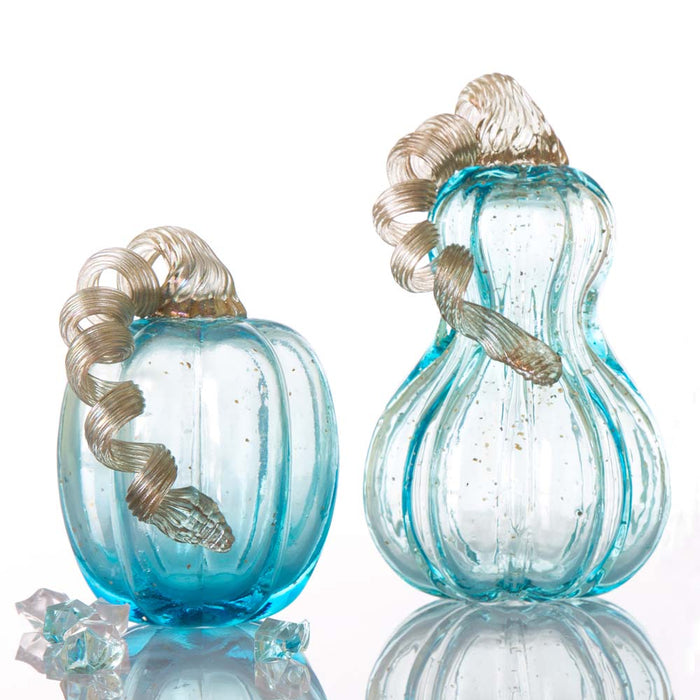 S/2 Blue Glass Pumpkin Decor