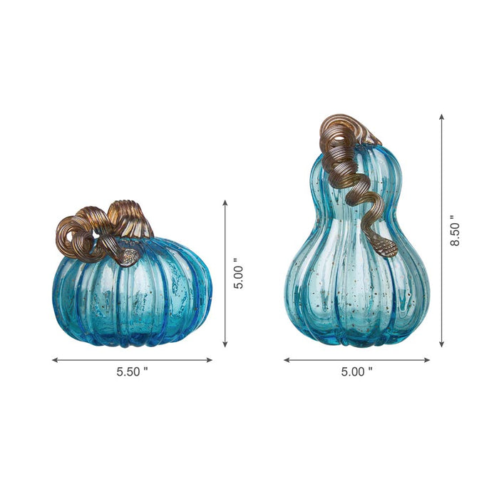 S/2 Blue Glass Pumpkin Decor