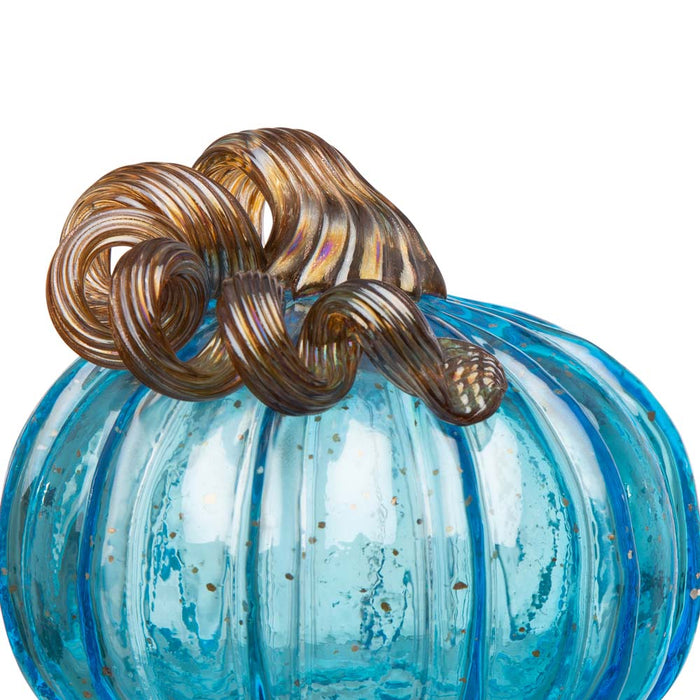 S/2 Blue Glass Pumpkin Decor