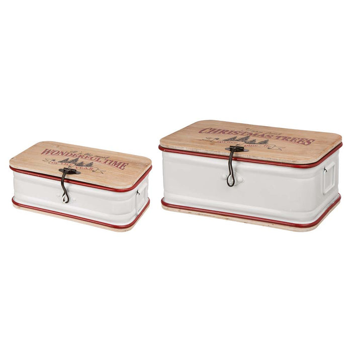 S/2 Enameled Metal/Wooden Storage Chests