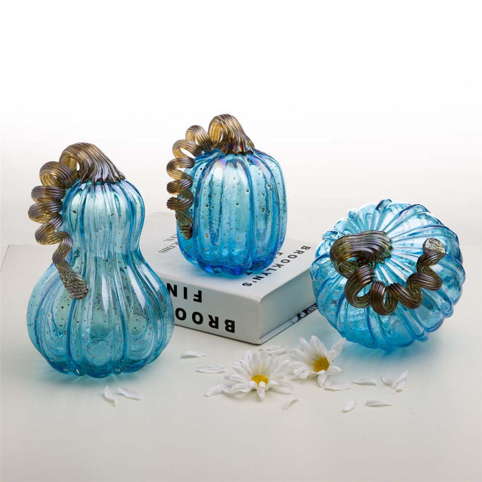 S/3 Blue Glass Pumpkin