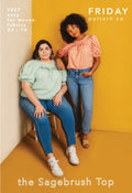 Front cover of Sagebrush Top Sewing Pattern – puff sleeve blouse with back tie, beginner-friendly, XS-7X