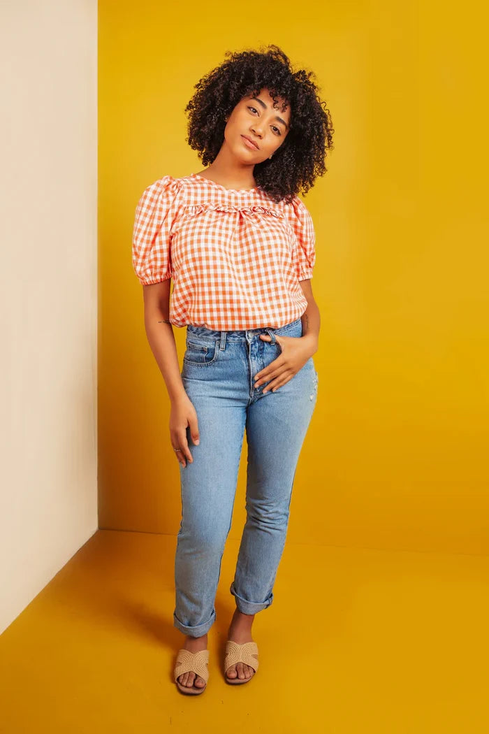 Sagebrush Top Sewing Pattern – puff sleeve blouse with back tie, beginner-friendly, XS-7X