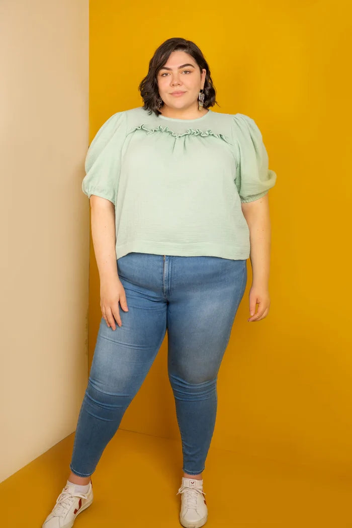 Sagebrush Top Sewing Pattern – puff sleeve blouse with back tie, beginner-friendly, XS-7X