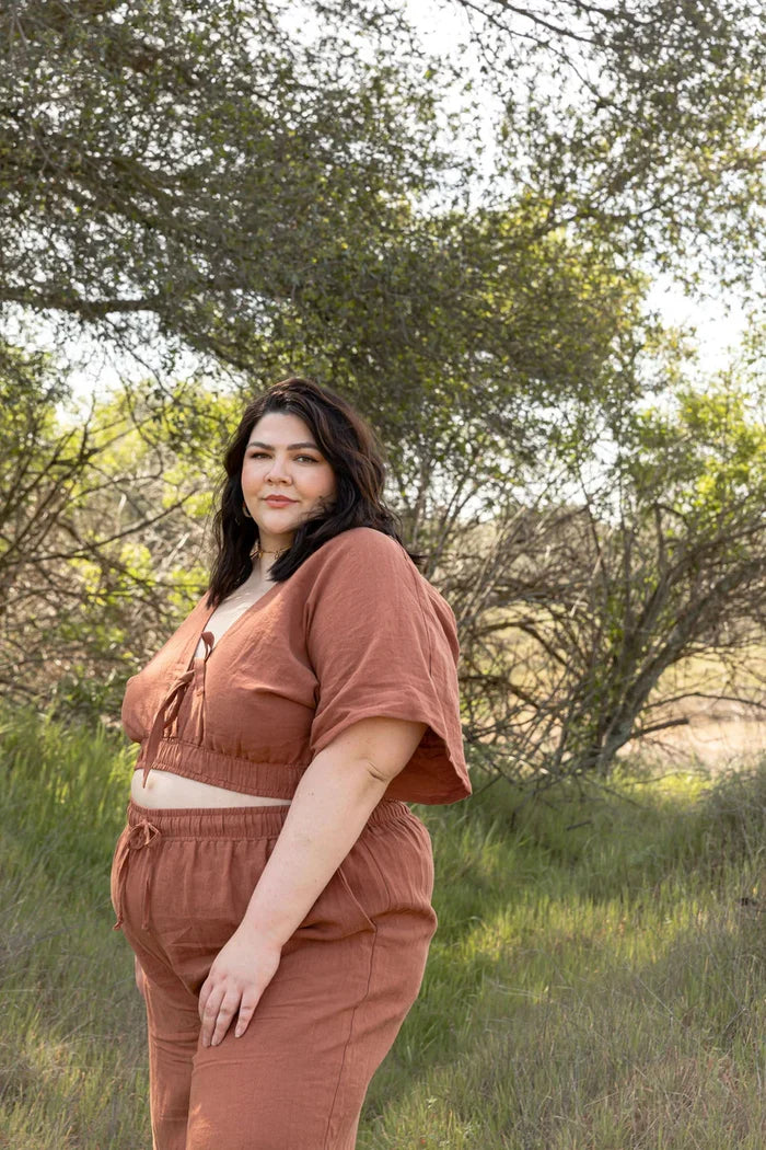 Saguaro Set Sewing Pattern – two-piece elastic waist pants & reversible V-neck top (XS–7X)- side view