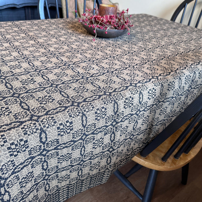Saratoga Black and Tan Woven Table Cloth 52" - Primitive Star Quilt Shop