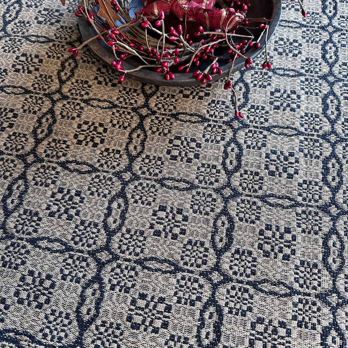 Saratoga Black and Tan Woven Table Cloth 52" - Primitive Star Quilt Shop