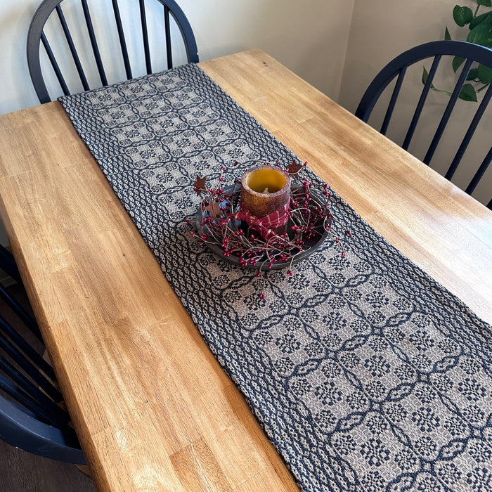 Saratoga Black and Tan Woven Table Runner 56" - Primitive Star Quilt Shop