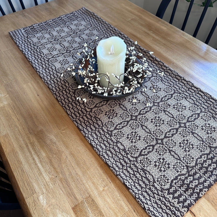 Saratoga Chocolate and Linen Woven Table Runner 32" - Primitive Star Quilt Shop
