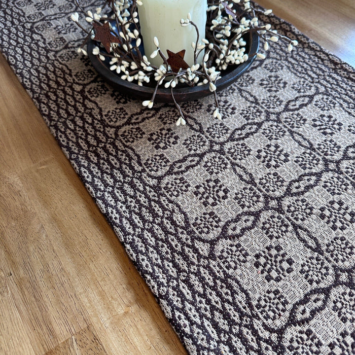 Saratoga Chocolate and Linen Woven Table Runner 56" - Primitive Star Quilt Shop