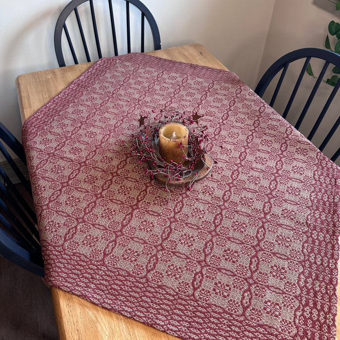 Saratoga Garnet and Tan Woven Small Table Cloth 34" - Primitive Star Quilt Shop