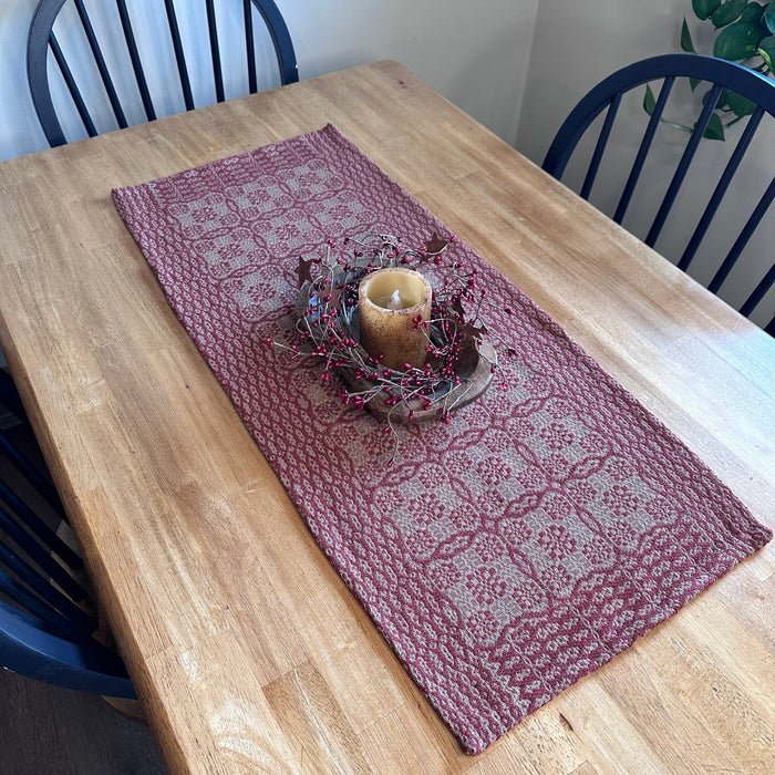 Saratoga Garnet and Tan Woven Table Runner 32" - Primitive Star Quilt Shop