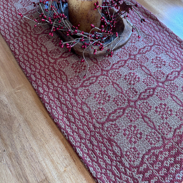 Saratoga Garnet and Tan Woven Table Runner 32" - Primitive Star Quilt Shop