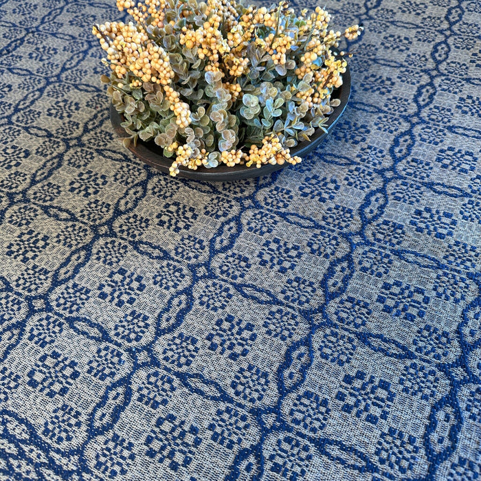 Saratoga Navy and Tan Woven Small Table Cloth 34" - Primitive Star Quilt Shop