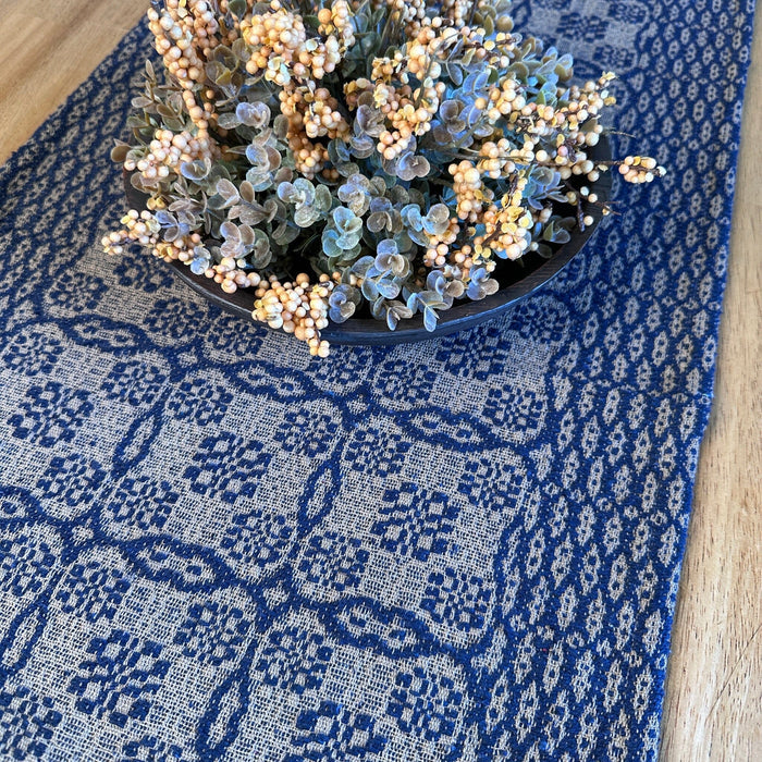 Saratoga Navy and Tan Woven Table Runner 32" - Primitive Star Quilt Shop