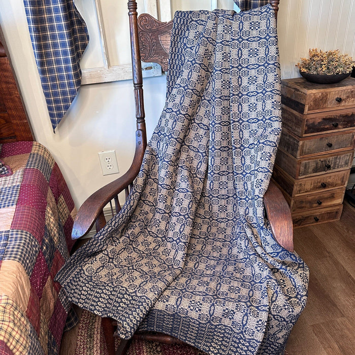 Saratoga Navy and Tan Woven Throw - Primitive Star Quilt Shop