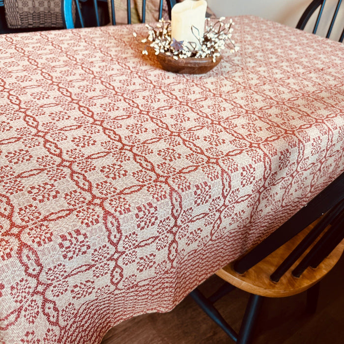 Saratoga Rust and Linen Woven Table Cloth 52" - Primitive Star Quilt Shop