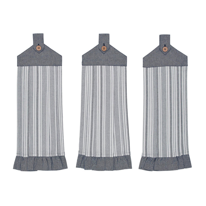Sawyer Mill Blue Ticking Stripe Button Loop Tea Towel - Set of 3 - Primitive Star Quilt Shop
