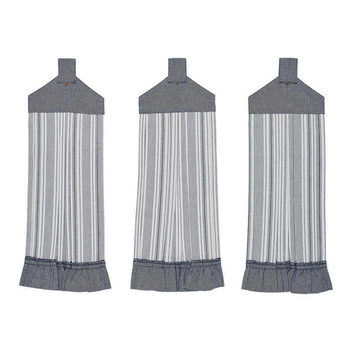 Sawyer Mill Blue Ticking Stripe Button Loop Tea Towel - Set of 3 - Primitive Star Quilt Shop