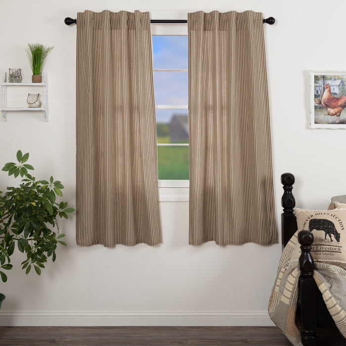 Sawyer Mill Charcoal Ticking Stripe Lined Short Panel Curtains 63" - Primitive Star Quilt Shop