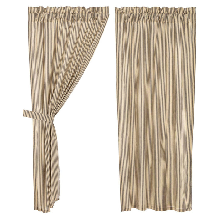 Sawyer Mill Charcoal Ticking Stripe Lined Short Panel Curtains 63" - Primitive Star Quilt Shop