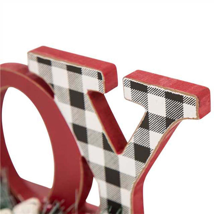 Set of 2 Christmas Wooden Plaid JOY & NOEL Table Decors