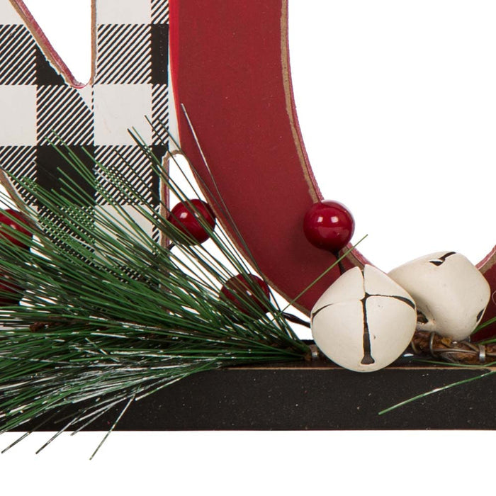 Set of 2 Christmas Wooden Plaid JOY & NOEL Table Decors