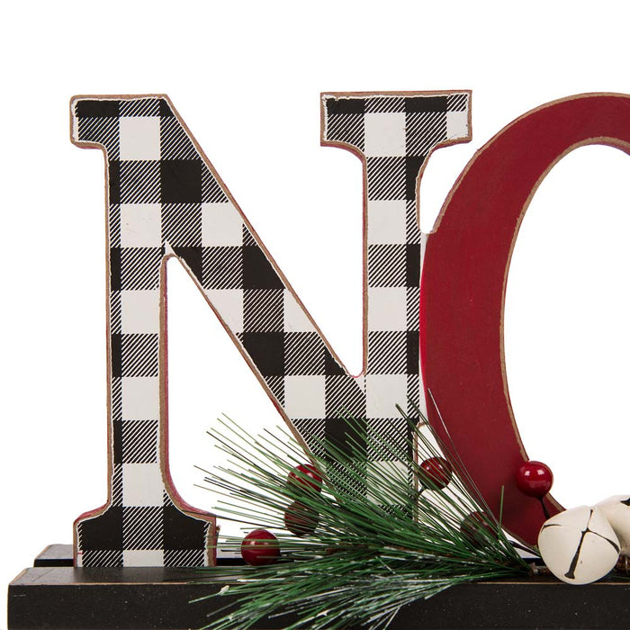 Set of 2 Christmas Wooden Plaid JOY & NOEL Table Decors