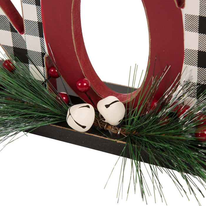 Set of 2 Christmas Wooden Plaid JOY & NOEL Table Decors